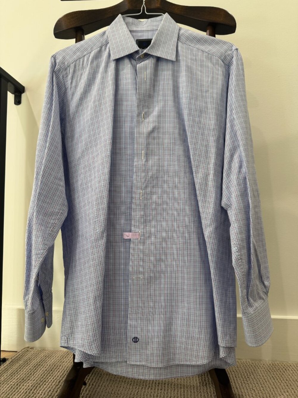 David Donahue, purple/blue button down, trim fit, 16.5 34/35